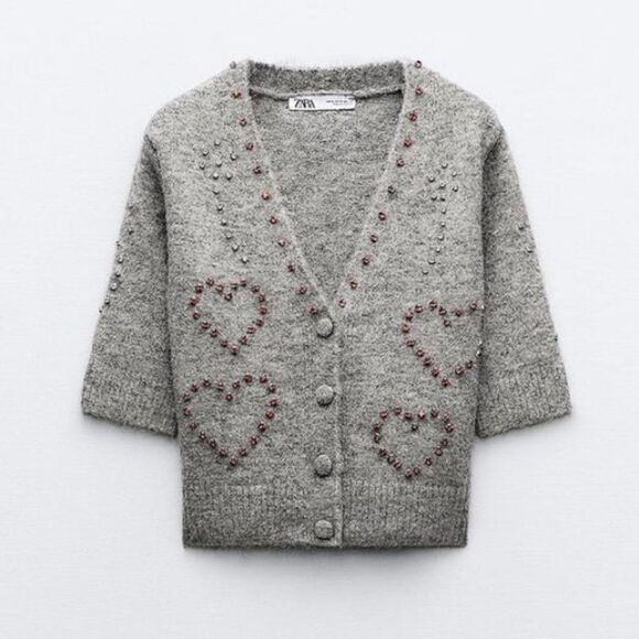 ZARA HEART BEADED KNIT CARDIGAN - Picture 11 of 14